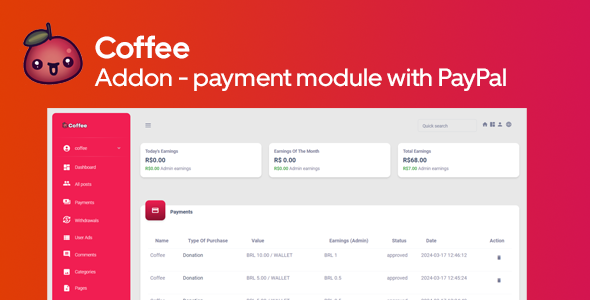 Addon - Coffee - módulo de pagamento com PayPal